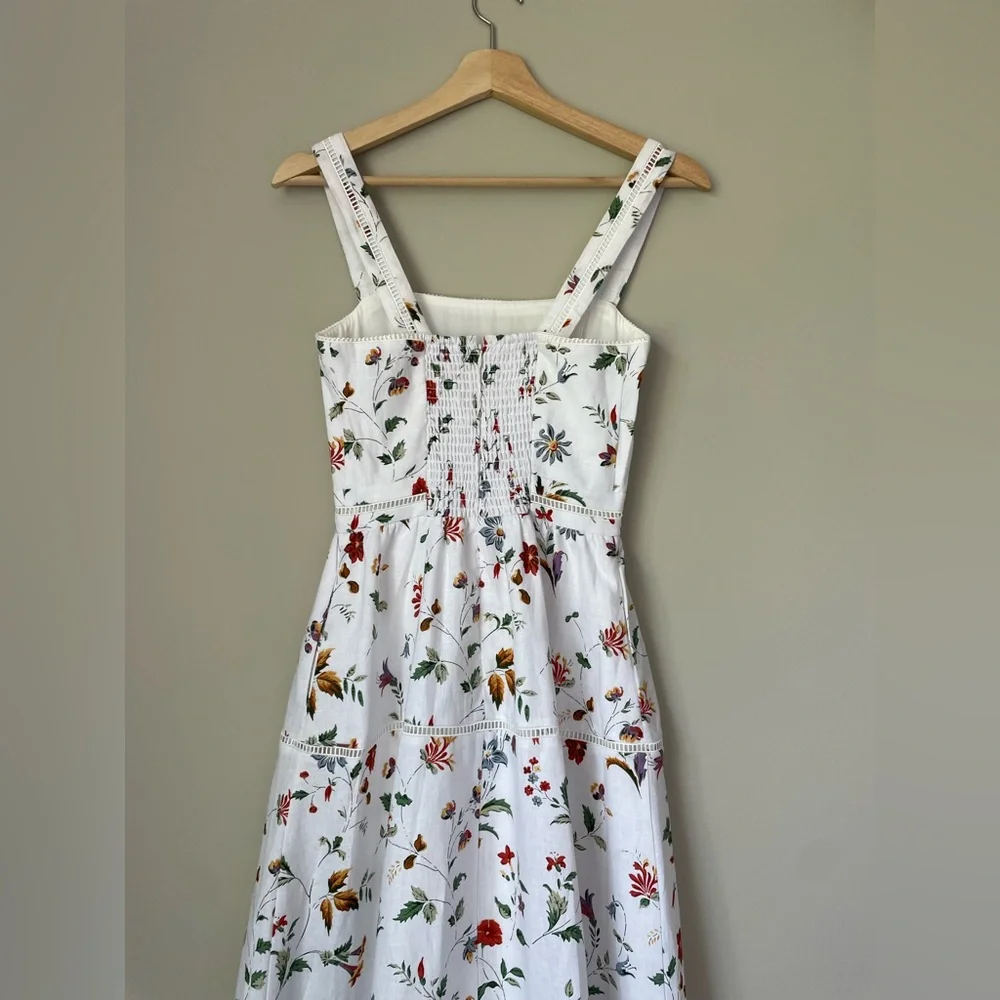 NEW Reformation Everett Linen Midi Dress Corsini White Multi Floral | US 4 UK 8 - Picture 12 of 16